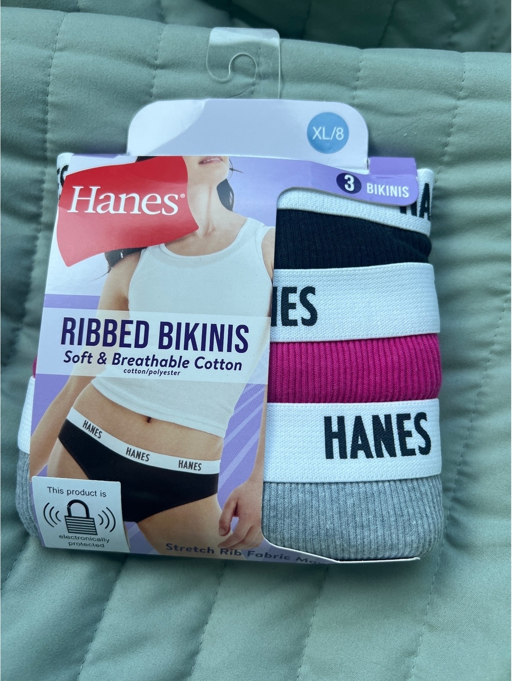 Hanes Ribbed Bikinis 3-Pack Soft & Breathable Cotton Underwear XL/8